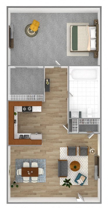 Floor plan for 1 bed, 1 bath, 500 sqft